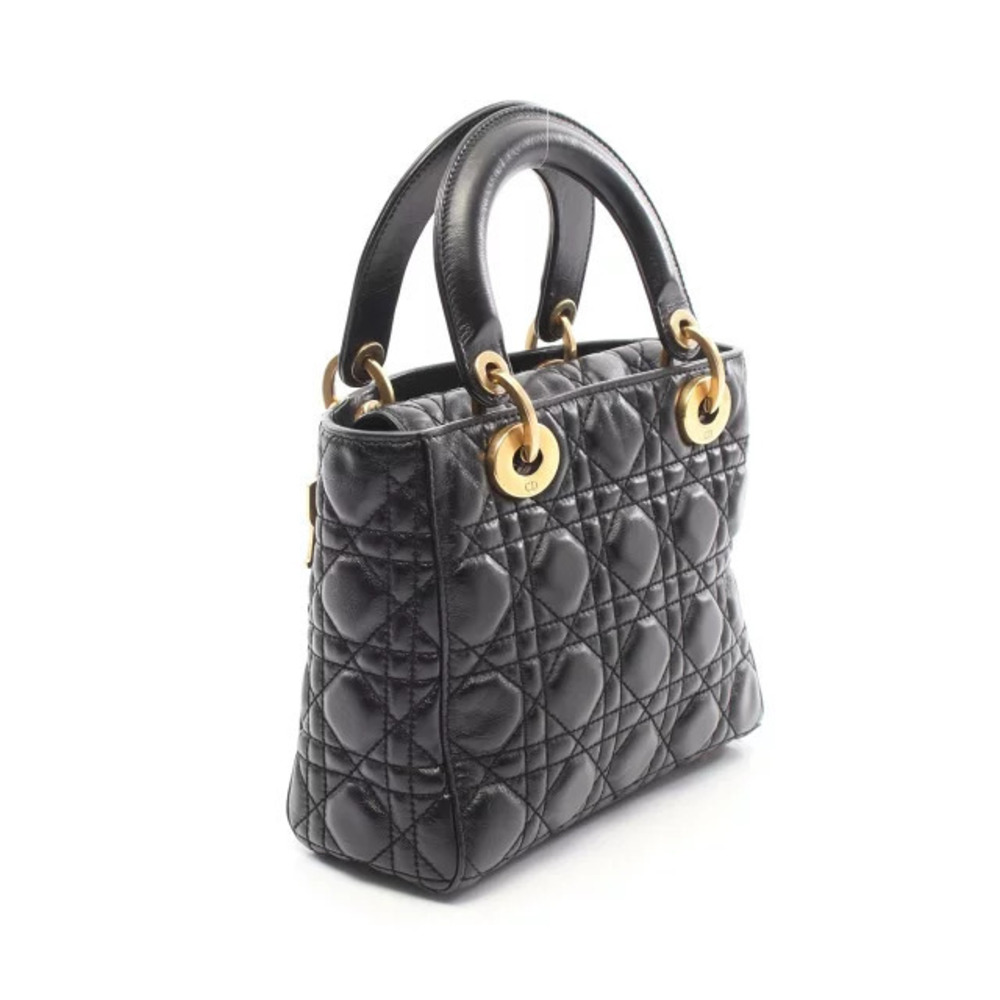 Dior Cannage  Christian Black Lady Handbag Leather Black